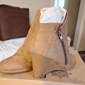 Tan Suede Wedge Ankle Boots